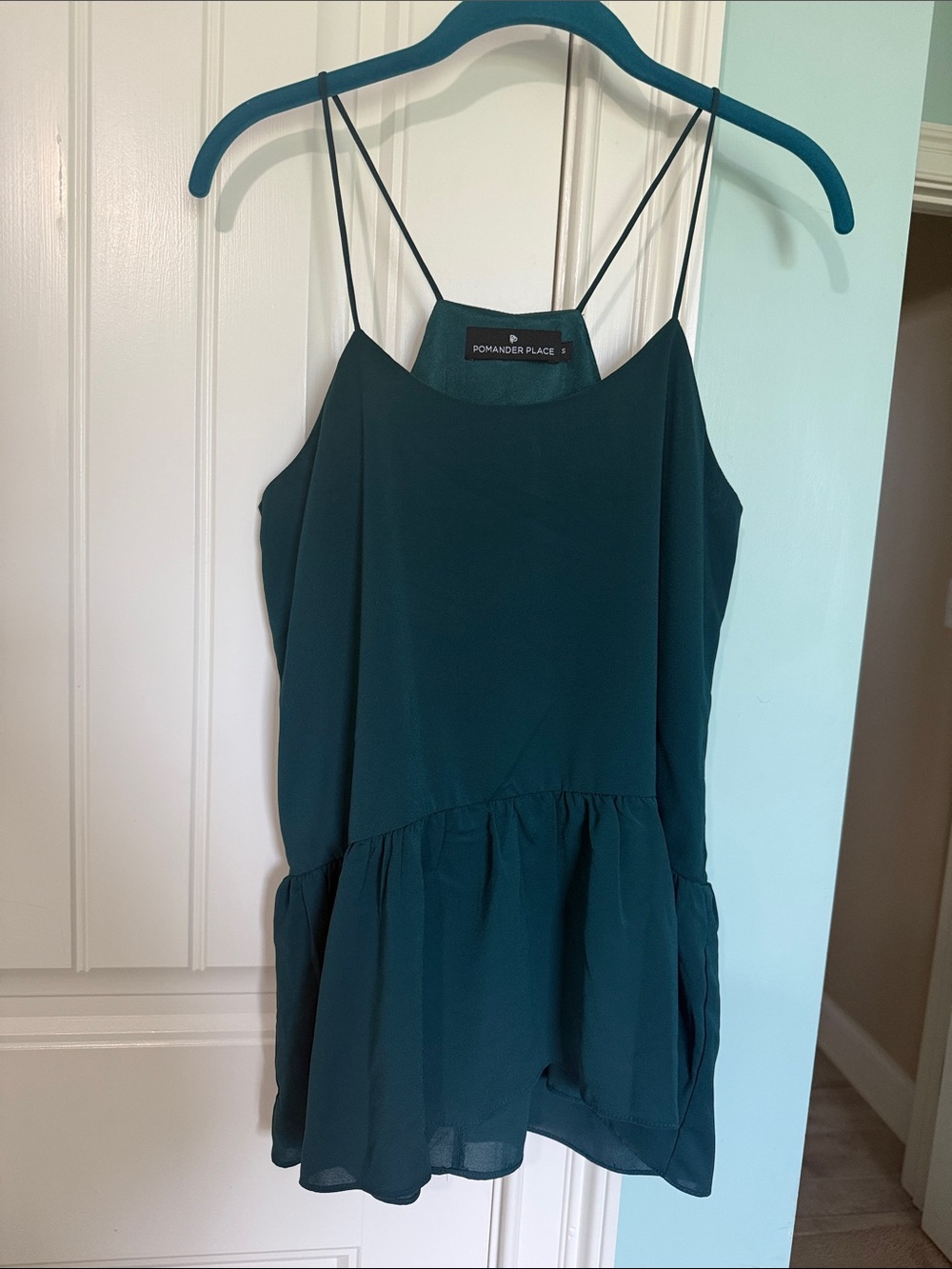 Tuckernuck Pomander Place Teal Spaghetti-Strap Peplum Cami